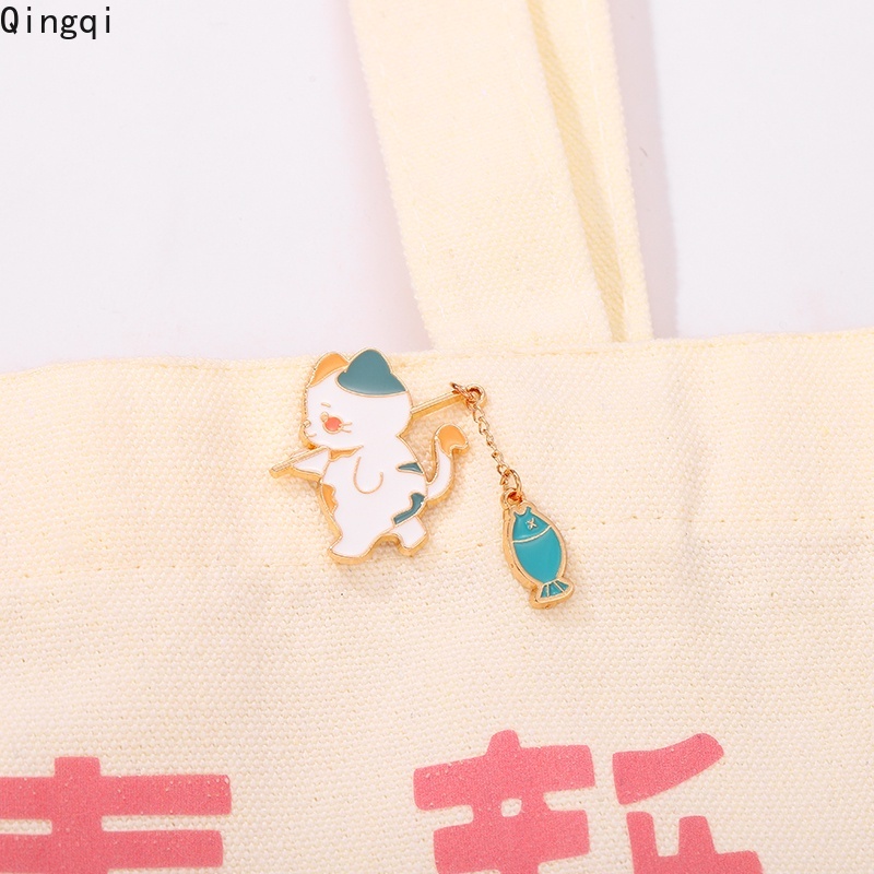 Bros Pin Bentuk Kartun Kucing Memancing Dengan Rantai Bahan Logam Untuk Hadiah Anak