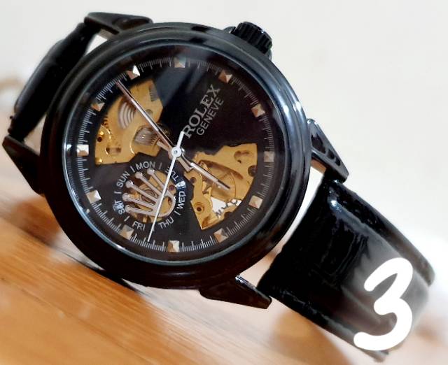 Rolex Skeleton Kulit FullBlack S