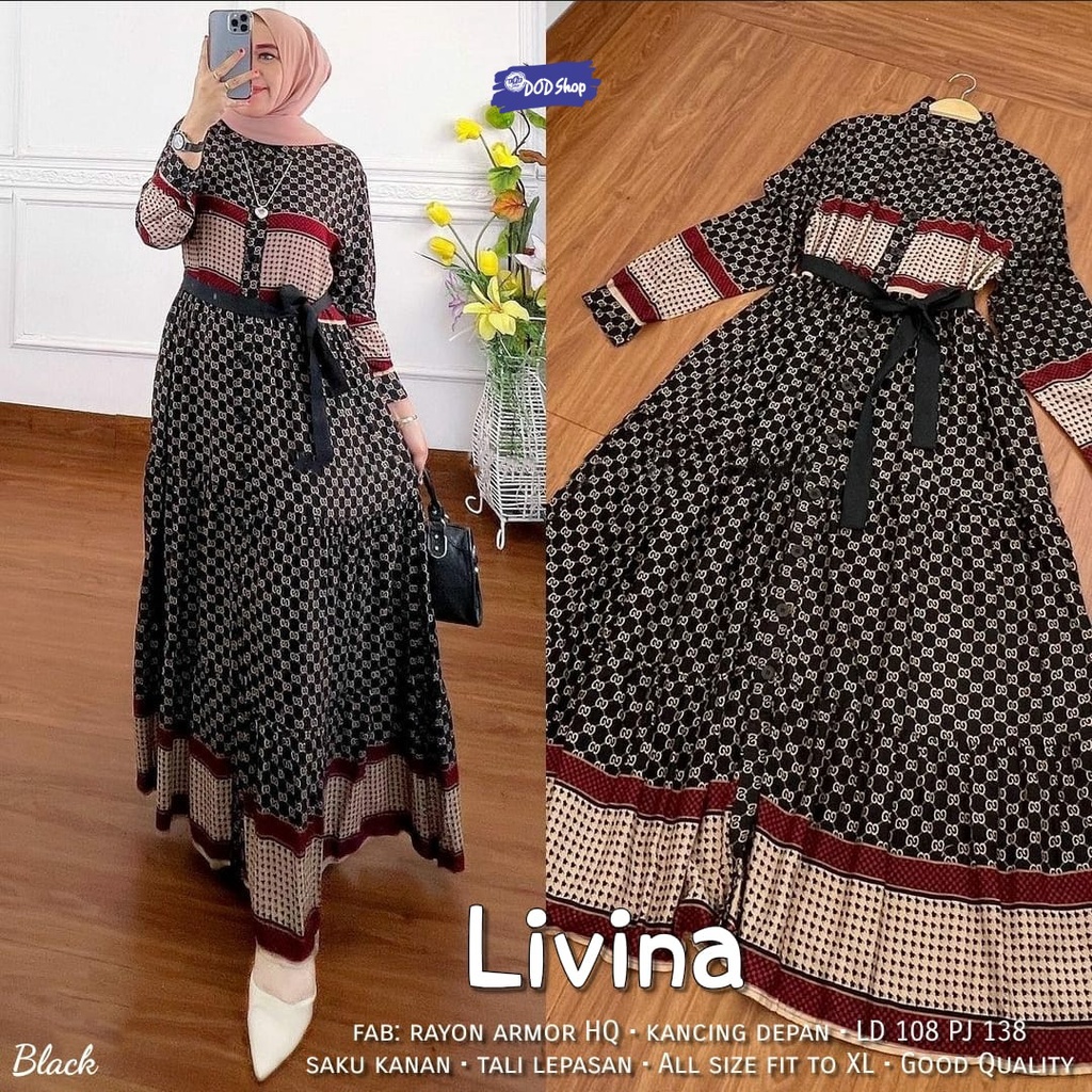 livina dress maxy pakaian baju gamis syari longdress dres maxi rayon adem jumbo ld 110 bigsize big s