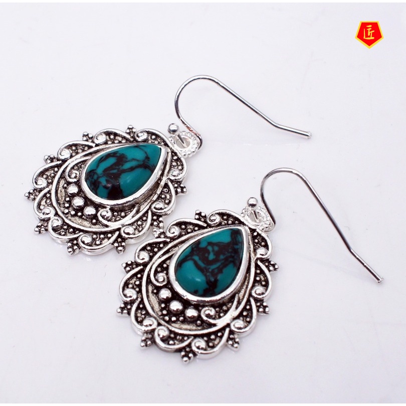 [Ready Stock]Vintage Silver Elegant Turquoise Earrings