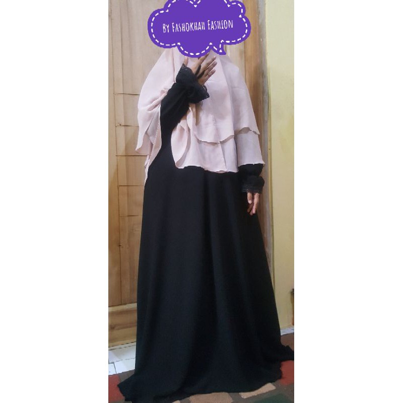Gamis jetblack lengan renda