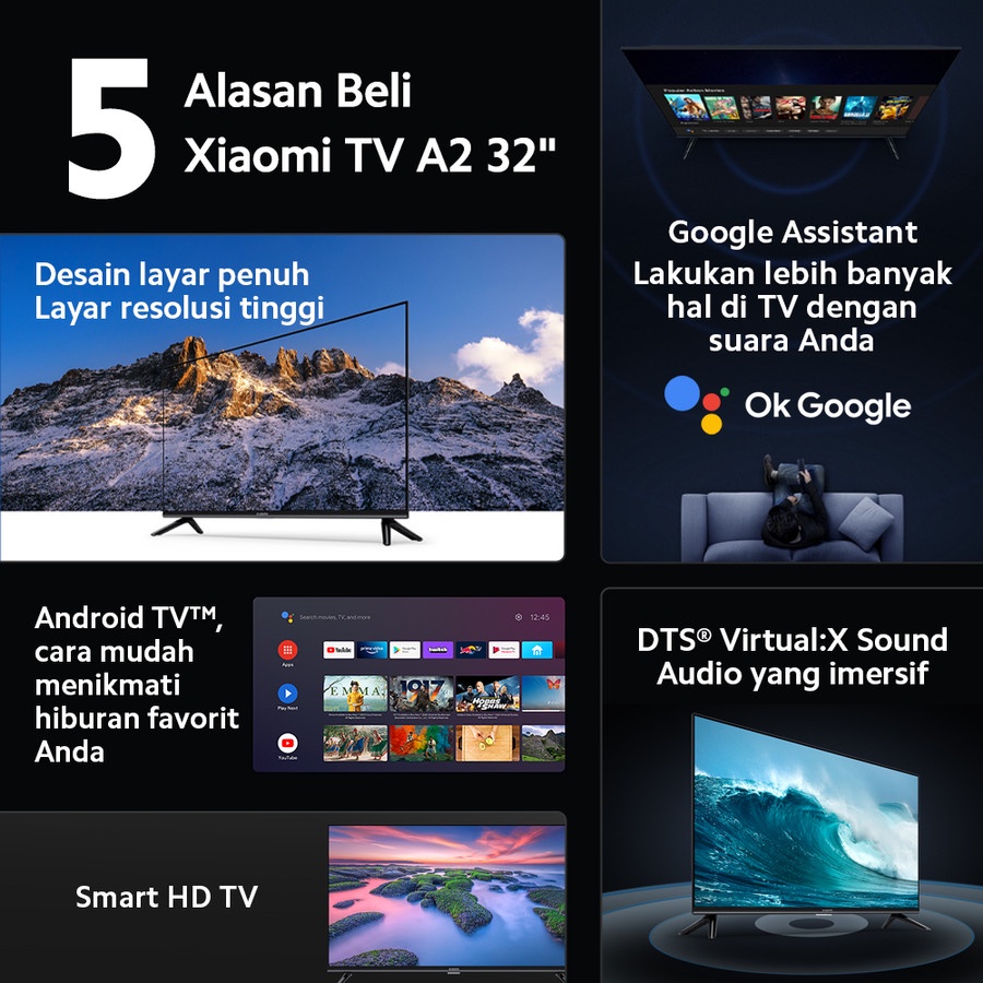 Xiaomi TV A2 32 Inch 32&quot; Smart HD Dolby Audio Android TV Google Play Netflix Disney+ Original Garansi Resmi