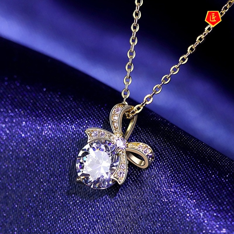 [Ready Stock]18K Gold Zircon Bow Pendant European and American Ins Necklace