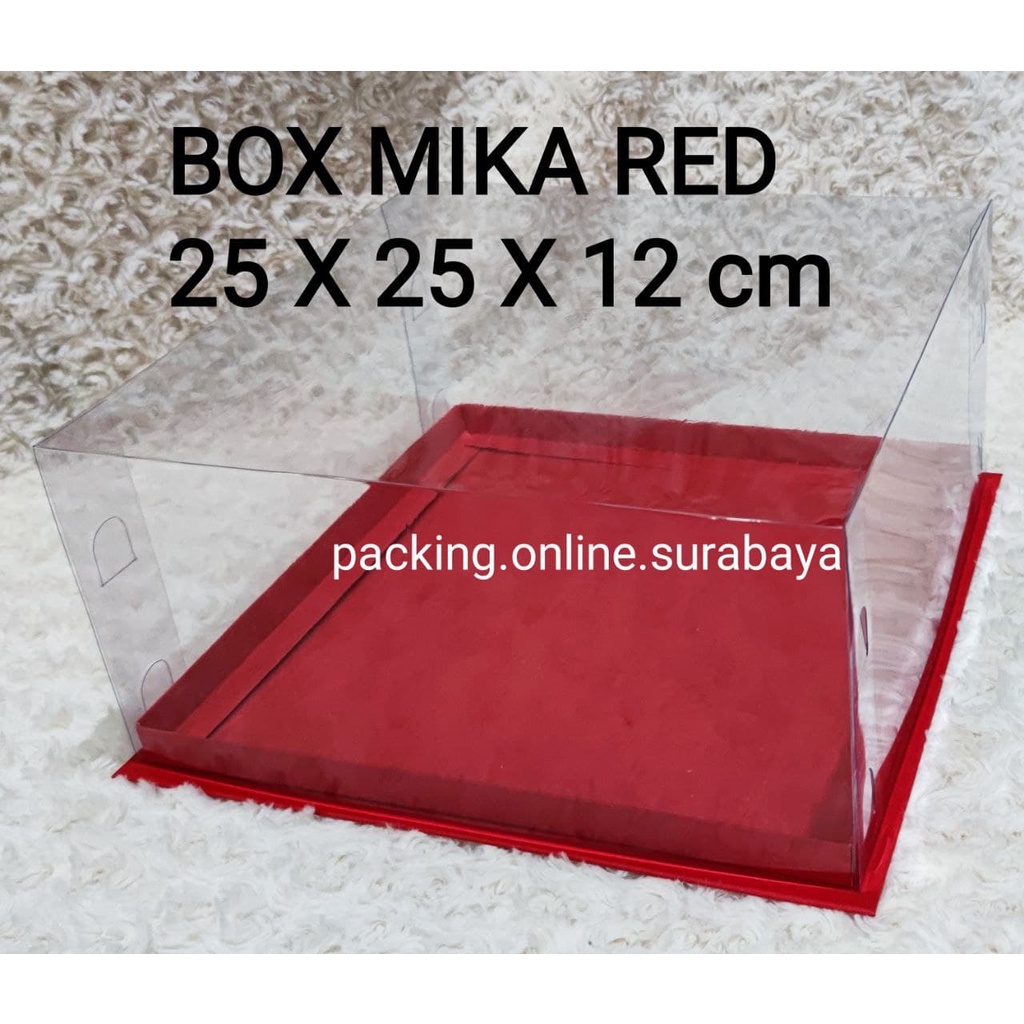 

BOX MIKA RED UK 25X25X12 CM CAKE CUPCAKE SOUVENIR HANTARAN PUDING TART DUS EMAS KARTON TEBAL POS