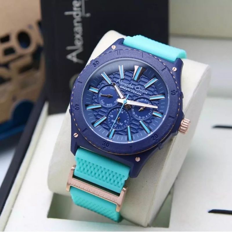 Jam Tangan Alexandre Christie AC 6584 Wanita / AC6584 MH Green Navy Original