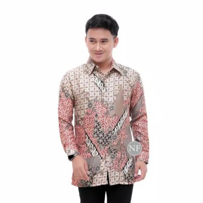 Kemeja Batik Semi Sutra Silky Berfuring Saku  Batik Pekalongan Fashion Pria M L Xl Xxl Kemeja Kantor