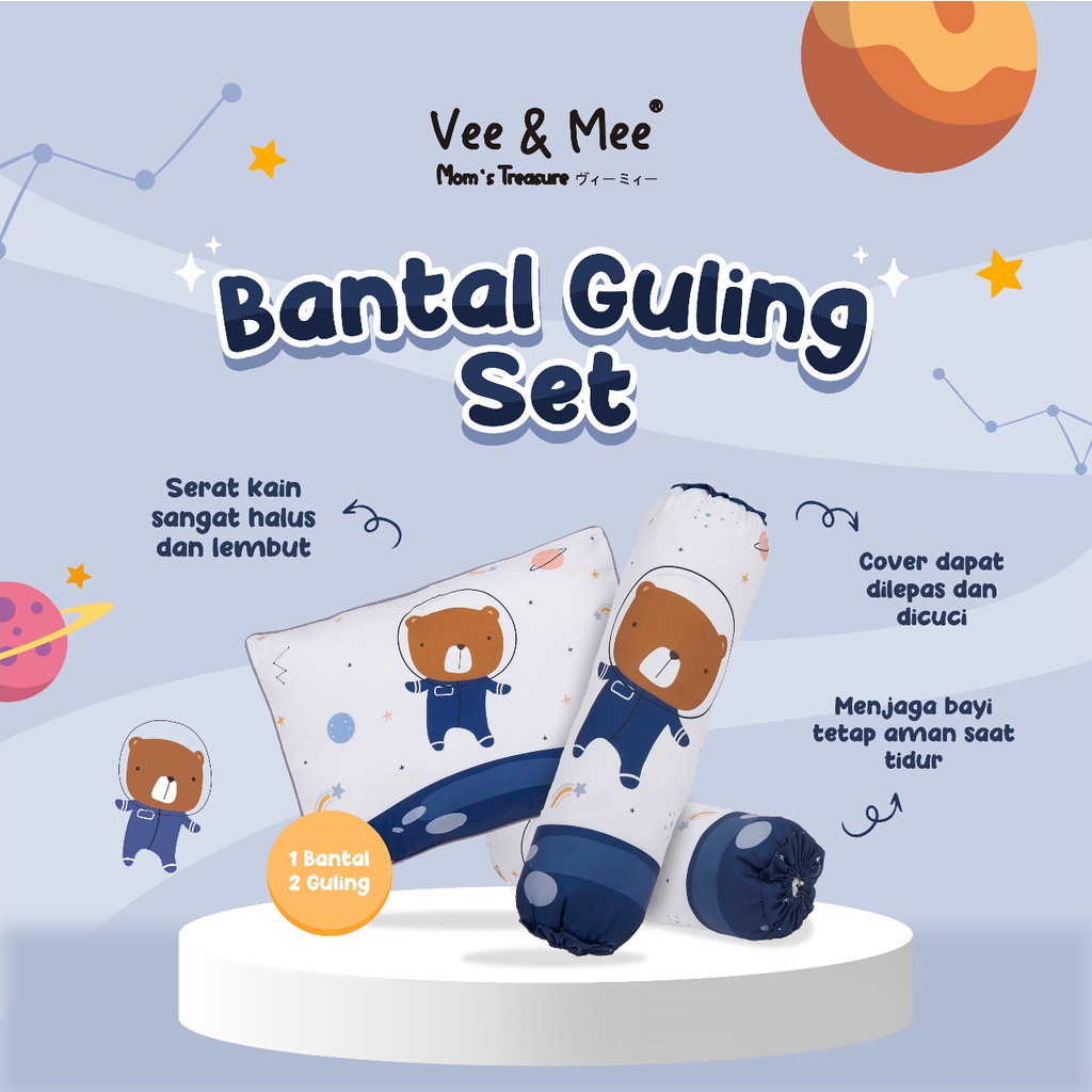 Vee &amp; Mee Bantal Guling Set | Bantal dan Guling Anti Bakteri