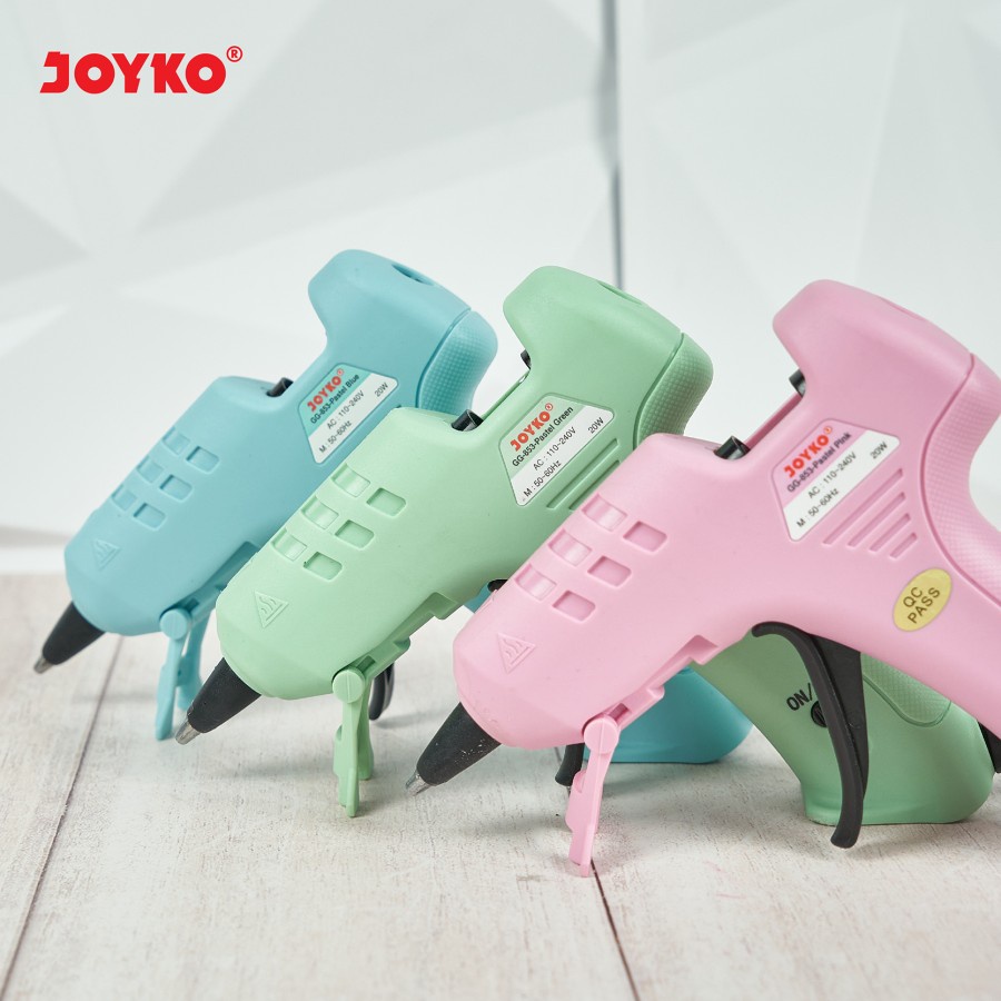 

GLUE GUN PASTEL JOYKO GG- 853 SOFT COLOR | ALAT LEM BAKAR LILIN | LEM UNTUK KERAJINAN dan RUMAH TANGGA | EQUIPPED HEAT PROTECTOR