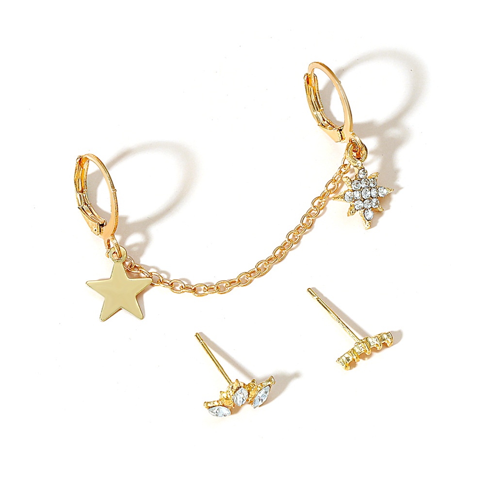 Korea Sederhana Bintang Rumbai Anting-Anting Set Zirkon Anting-Anting Panjang Kepribadian Retro Anting-Anting Logam