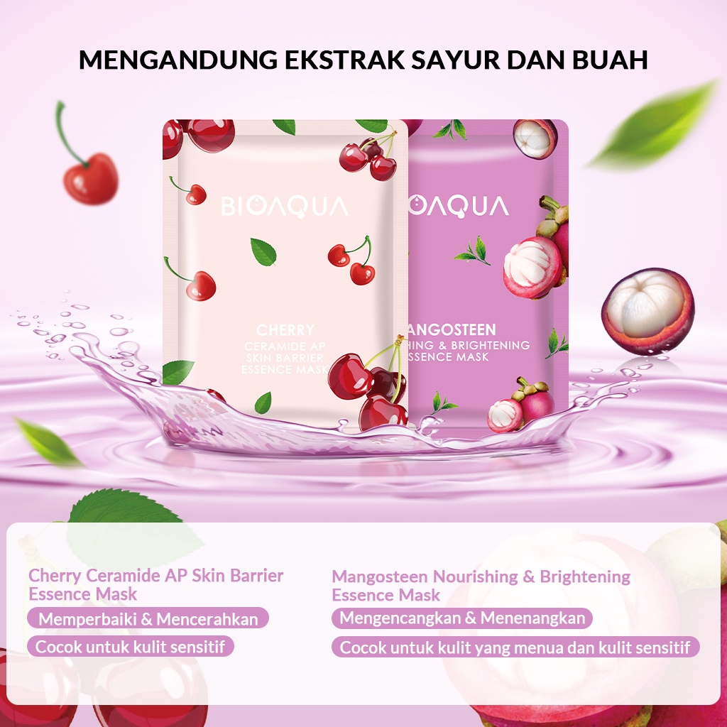 ★ BB ★ BIOAQUA Masker Sheet Mask Vegetables and Fruits Series | Natural Plant Essence Face Mask Masker Naturgo Jerawat/Hydrating/Brightening Masker Wajah BPOM | BIO AQUA