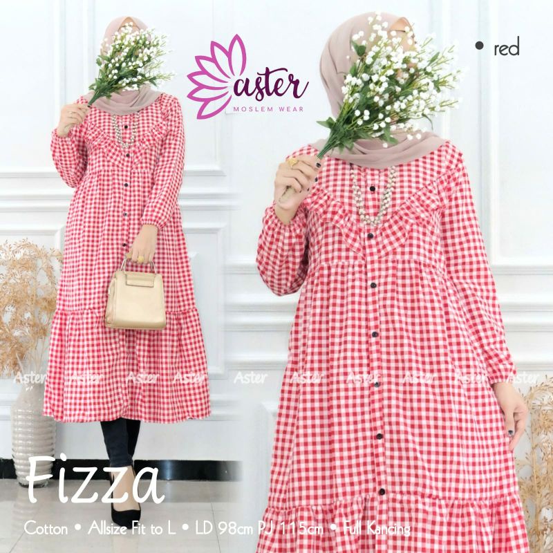fizza long tunik motif kotak-kotak / fashion kekinian / atasan wanita / hijab