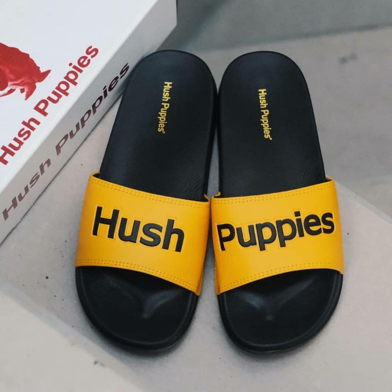 PROMO Sandal Hush Puppies Slide Yellow Black Big Text