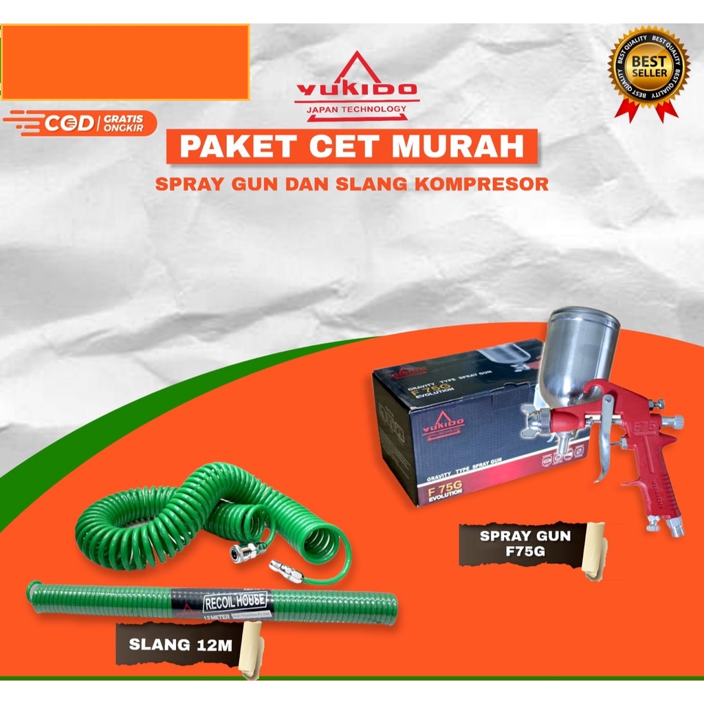 Paket Siap Pakai  Spray Gun YUKIDO F75G + Selang Recoil 4.5 6 9 12 meter