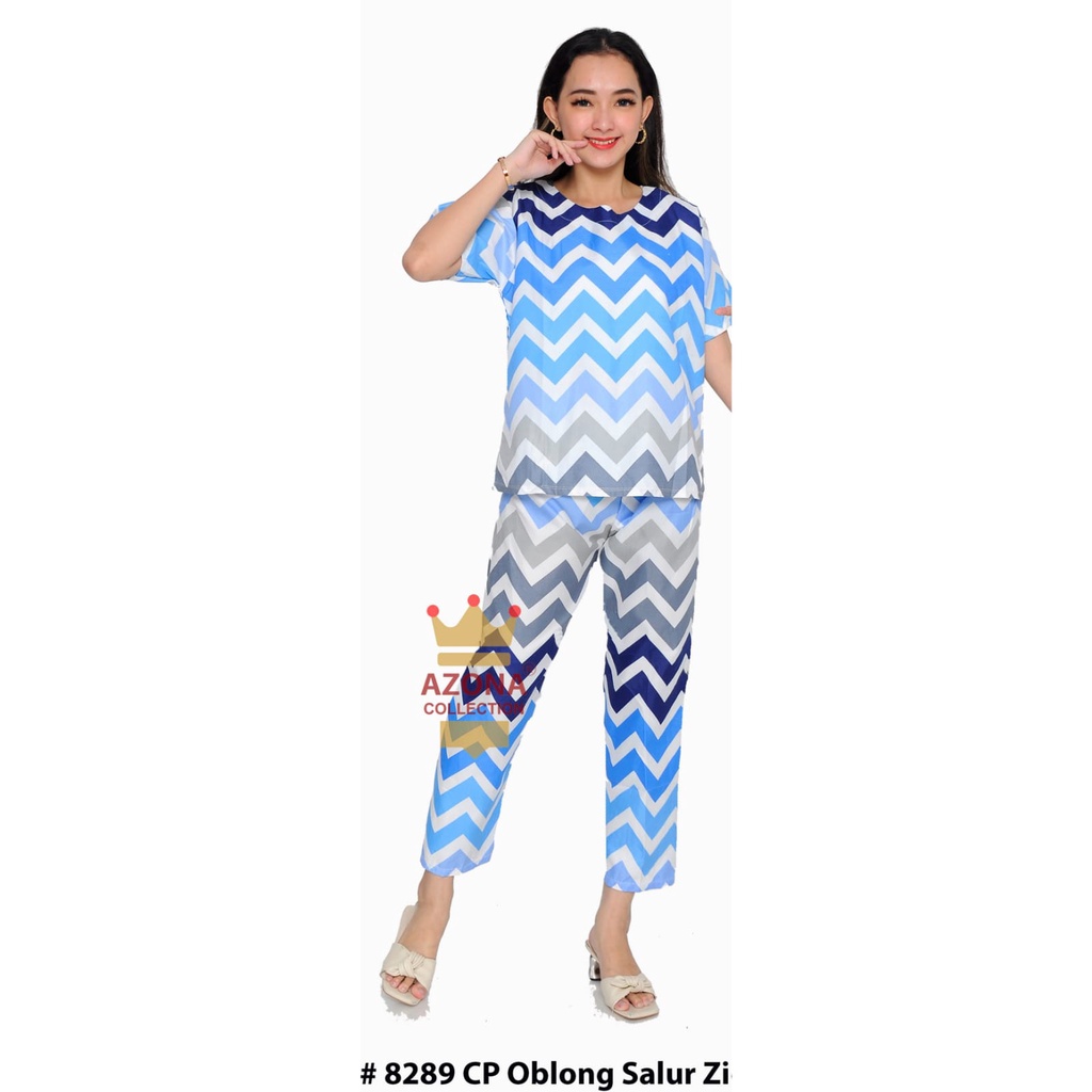 Dtree .baju tidur piyama dewasa cp oblong motif zig zag / baju tidur dewasa katun eropa-zig zag biru