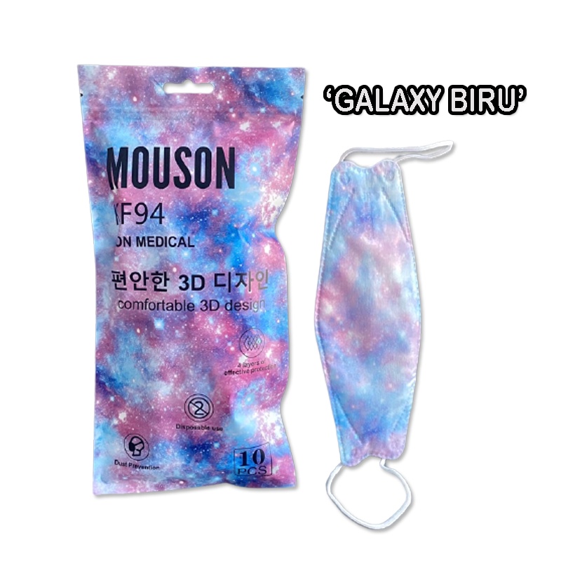 MASKER 4PLY KF94 MOUSON 1 PACK ISI 10 PCS MOTIF GALAXY GRADASI TIE DYE MASKER KF 94 3D