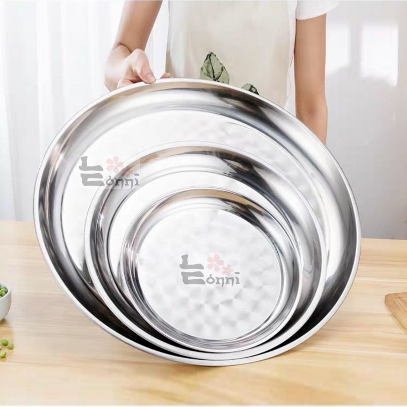 30-60cm Nampan bulat stainless murah impor wadah tumpeng kue kukus tebal polos alat dapur