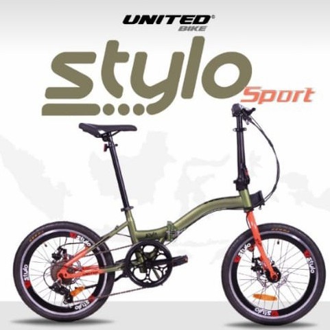 Sepeda Lipat Folding Bike United Stylo DB Sport 16 Inch 6 Speed Disc Brake-Green orange