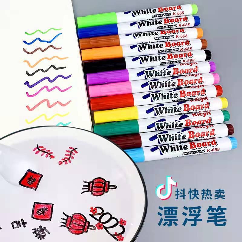 

GU07 viral spidol floating plus sendok spidol warna warni ajaib mengapung di air/ 12pcs warna warni spidol floating marker air