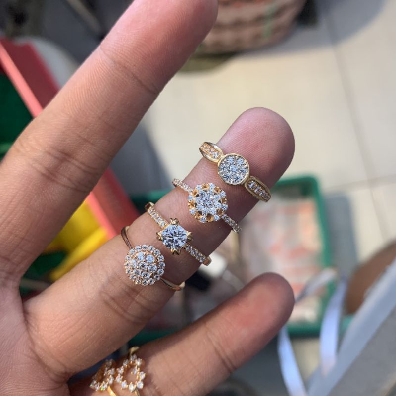 Cincin anak dan dewasa emas aali kadar 700 70% solitaire seperti berlian. batu zircon putih permata tunangan kado