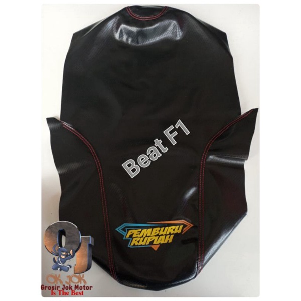 Kulit Jok Motor Beat Karbon Pemburu Rupiah/Sarung Jok Motor Custom Beat/Ok Jok