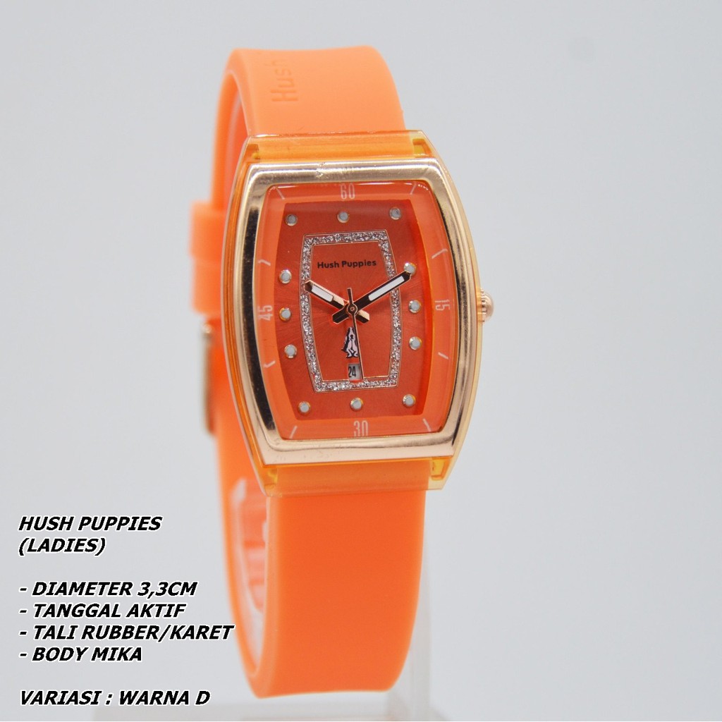 JAM TANGAN WANITA HUSH PUPPIES TALI RUBBER B0DY OVAL TANGGAL AKTIF