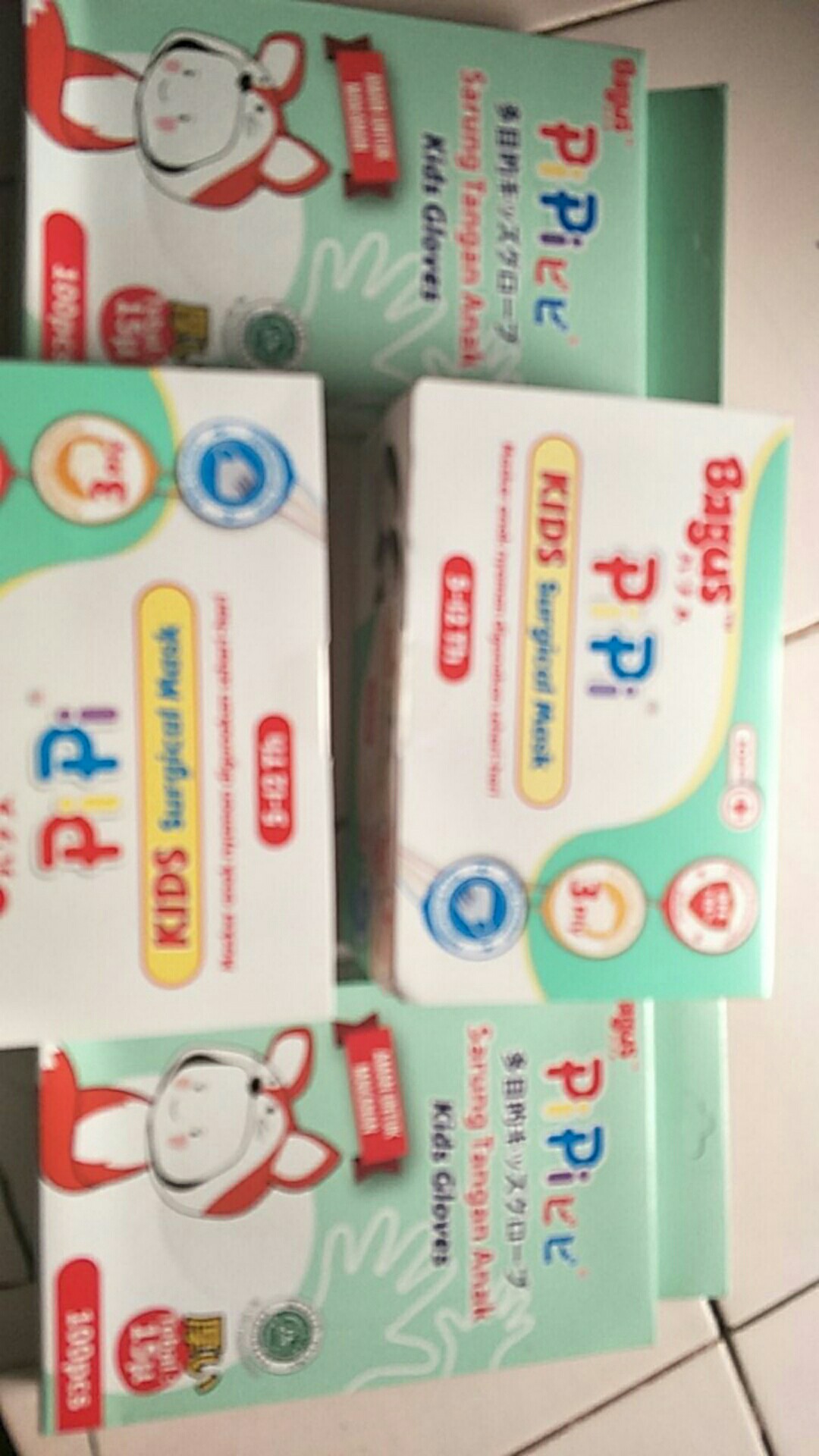 Bagus Pipi Sarung Tangan Plastik & Surgical Masker Anak Bundle -15 Mikron