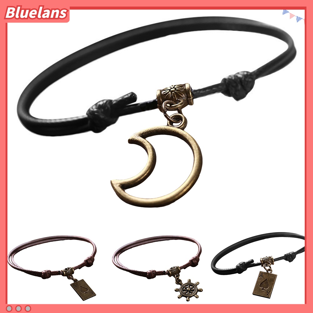 Perhiasan Gelang Tali Lilin Dapat Disesuaikan Model Hollow Bulan Kartu Poker Bell Untuk Unisex