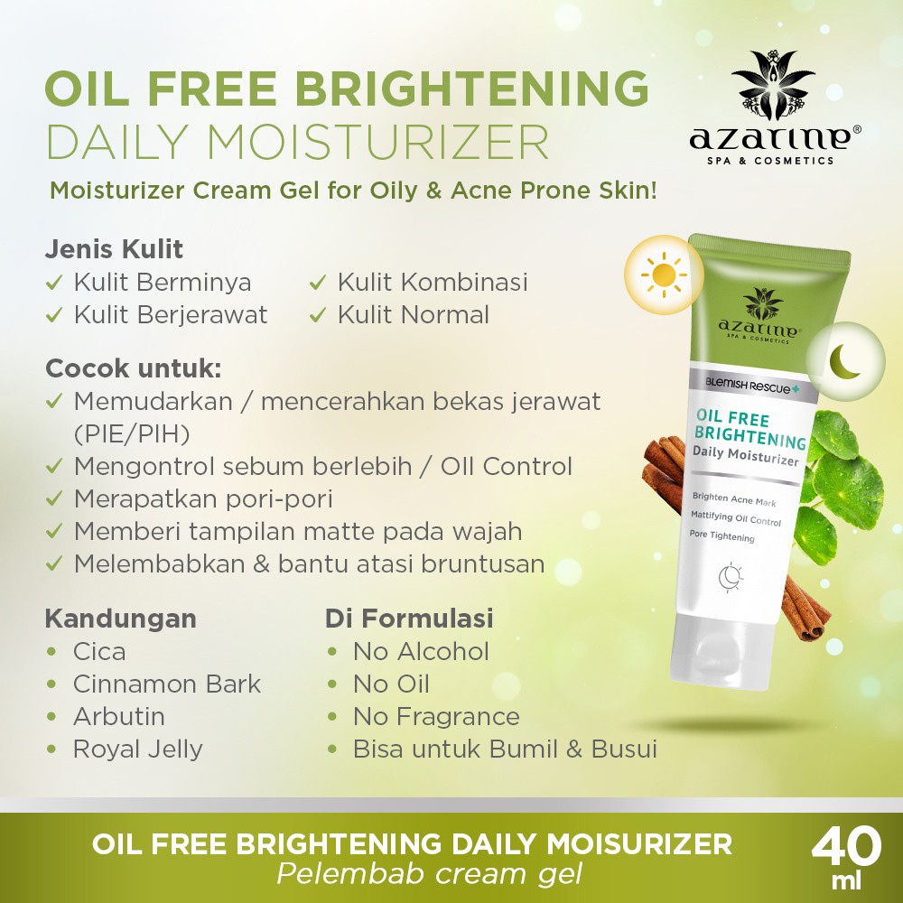 AZARINE OIl Free Brightening Daily Moisturizer - 40gr ( Pelembap Wajah )