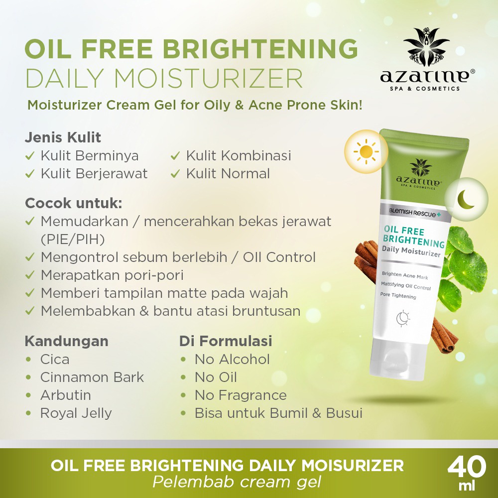 AZARINE OIL FREE BRIGHTENING DAILY MOISTURIZER 40ml