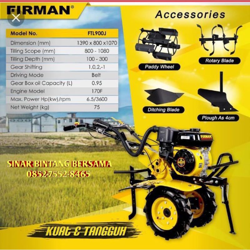 CULTIVATOR FIRMAN FTL 900 H | TRACTOR PERTANIAN