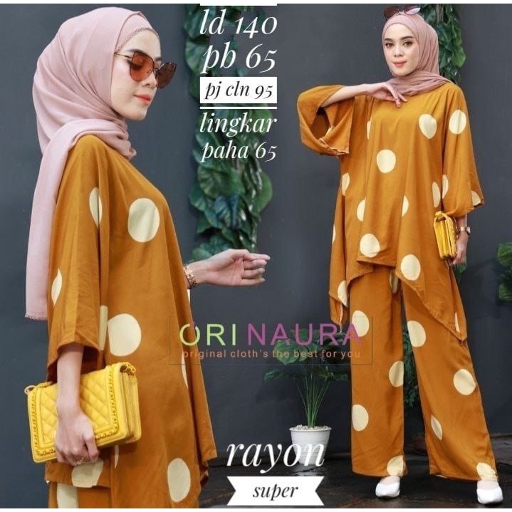 ORI NAURA SET SINTYA TIEDYE RAYON SETELAN CP WAKA MOTIF POLKA BESAR