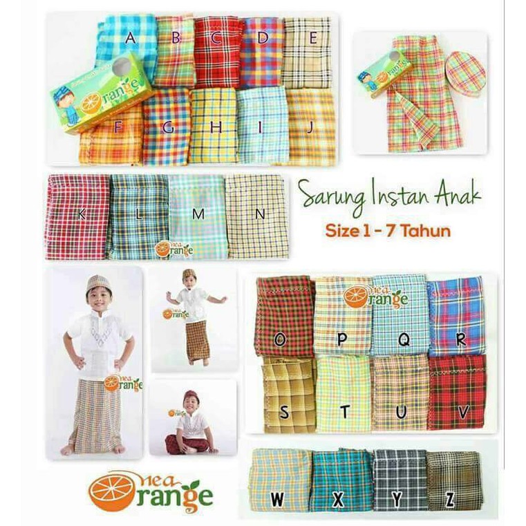 Zvr-15 Sarung Anak Kecil Motif Kombinasi Kotak Wadimor Wadimo  BX967 Ter  Instan Merk Orange + Peci