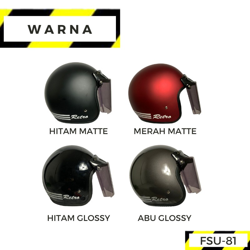 Helm Bogo Retro Dewasa Unisex Kaca Datar Doff &amp; Glossy ber SNI