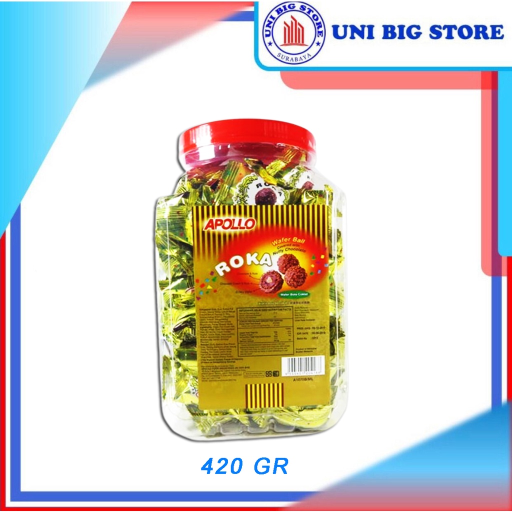 

Apollo Roka Wafer Chocolate Ball Bulat Coklat Kacang 420 gr 70 Toples