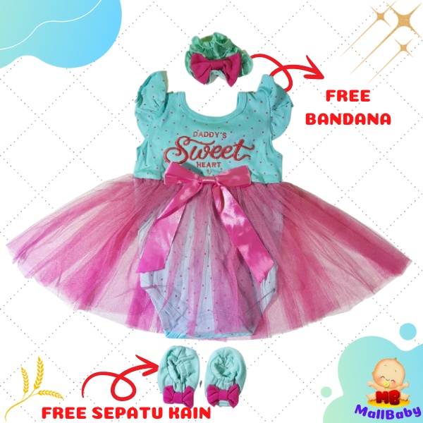 Baju Bayi Anak Perempuan 0 -12 Bulan Jumper Bayi Cewek Murah Set Bandana Sepatu Kain Tutu Daddy's Sweet