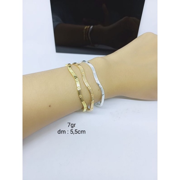 GELANG GELOMBANG CART*R POLOS / GELANG PERAK ASLI SILVER 925 LAPIS EMAS/ GELANG FASHION WANITA