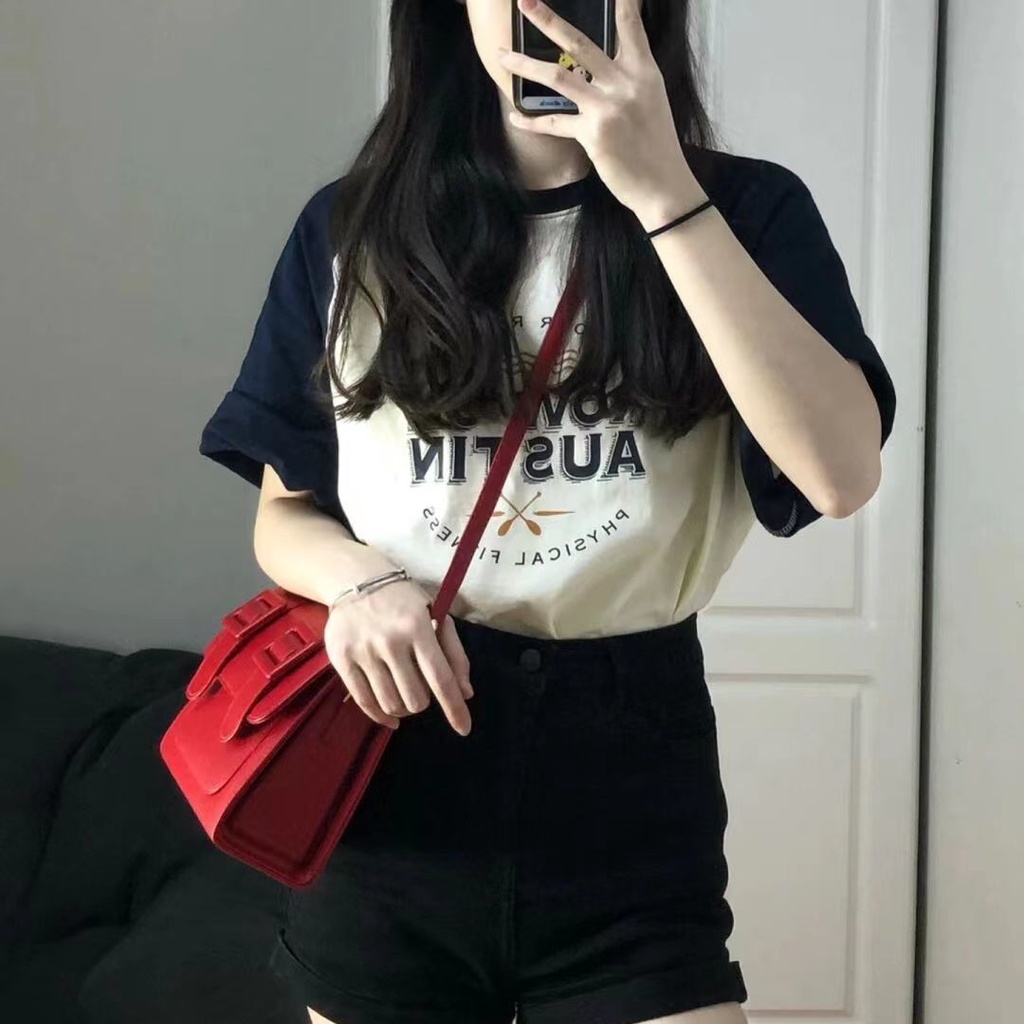 Suhao 100% Murni Cotton Lengan Pendek T-Shirt Wanita Versi Korea Loose Kokucho Brand American Vintage High Street Mewarnai Atasan Orang Kecil Manis dan Spicy