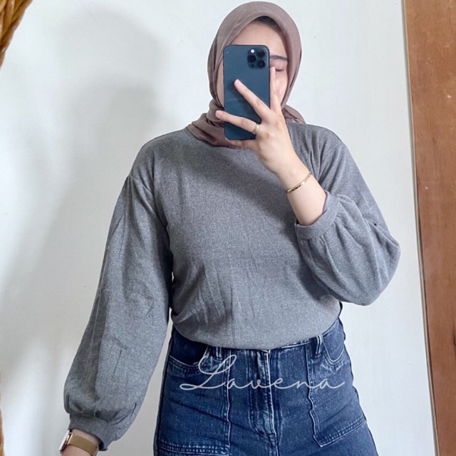 LAVENA Clara Knit Blouse / waffle knit / atasan lengan panjang balon / kaos lengan panjang wanita /