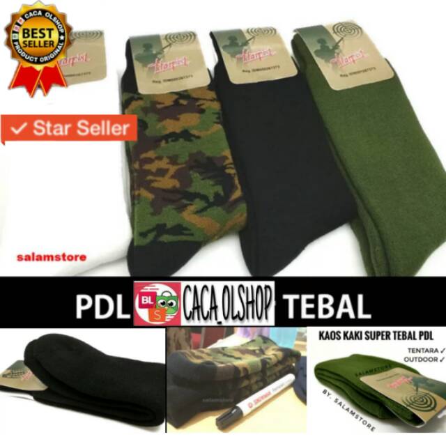 Kaos Kaki PDL Hitam/Putih/Hijau/Ijo/Loreng Tebal Merk Harpist Original