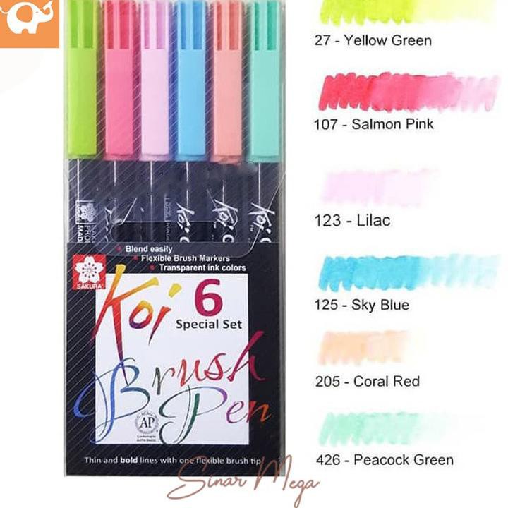 

Stok Baru Sakura Koi Coloring Brush Pen Set 6 - Pastel Color / Brush Pen