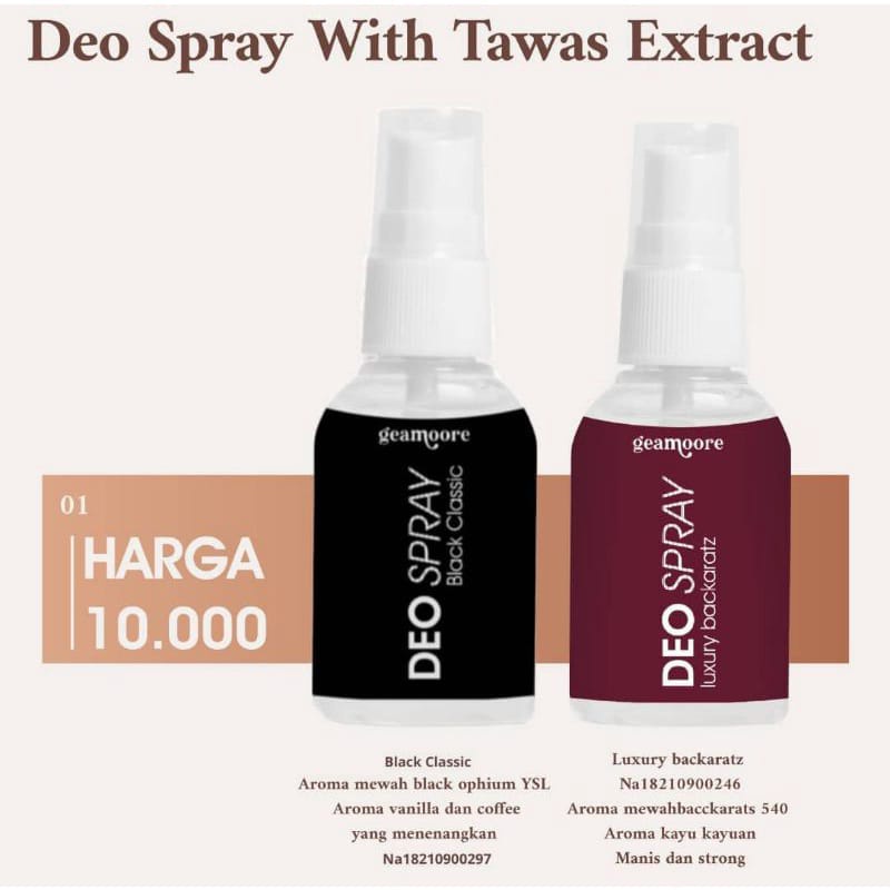 GEAMOORE DEO SPRAY DEODORANT  WITH TAWAS EXTRACT BPOM 30ml