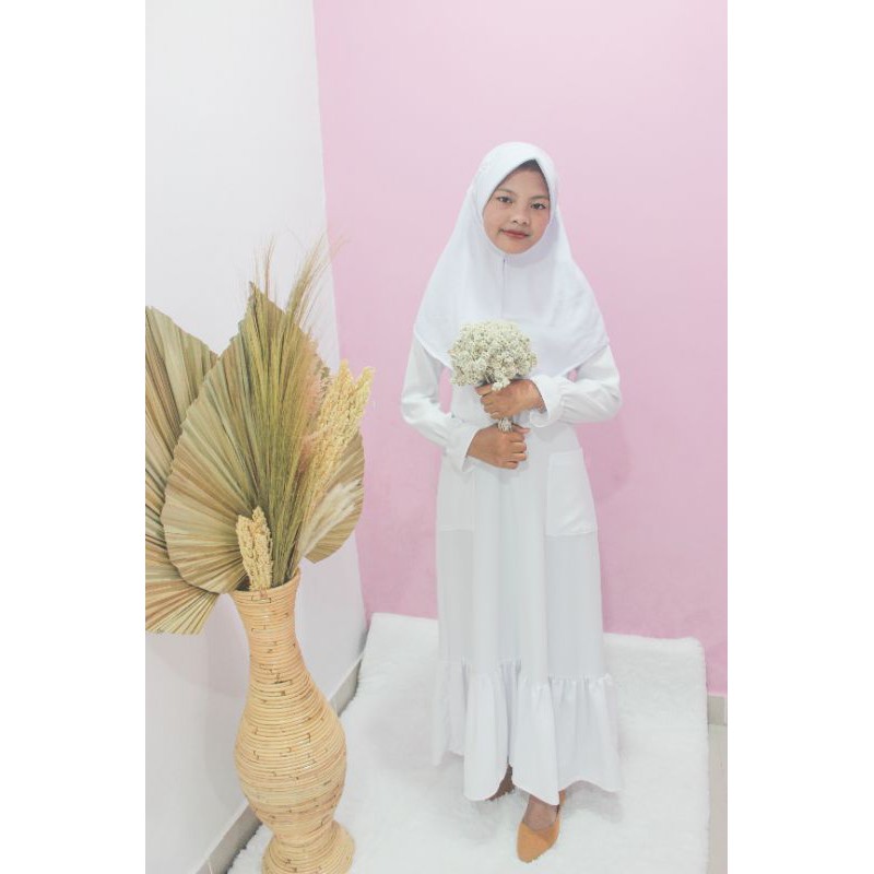 [ COD ] Annisa Dress | Gamis Anak Tanggung | Gamis Putih Polos Umur 11th | Kids Fashion