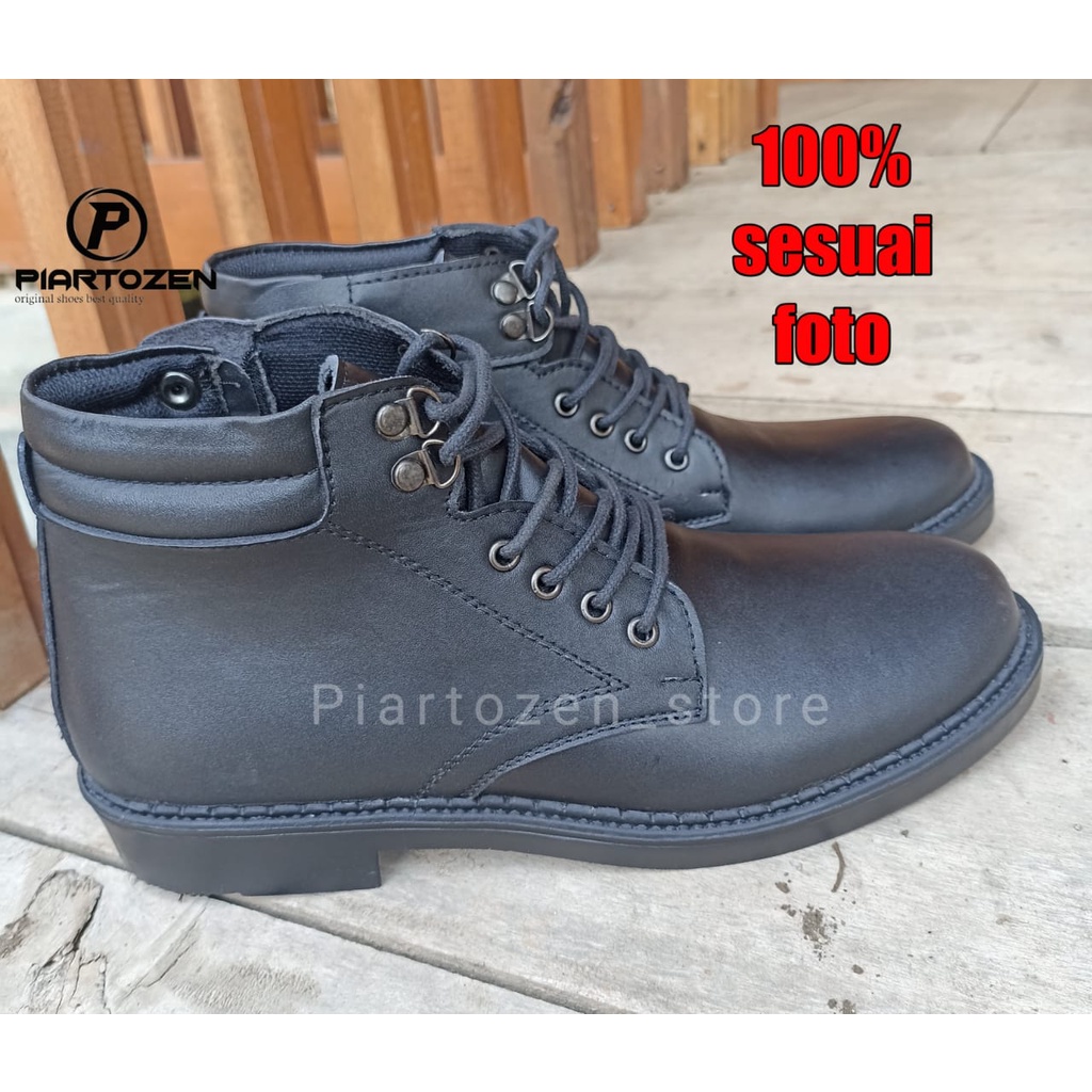 Sepatu PDH kulit asli hitam dop dinas tni polri security satpam