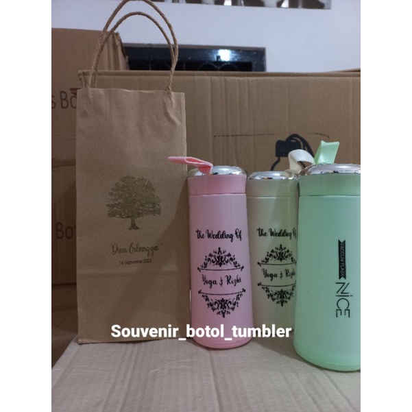 Souvenir botol minum tumbler nice custom sablon kemas paper bag coklat SOUVENIR PERNIKAHAN MURAH