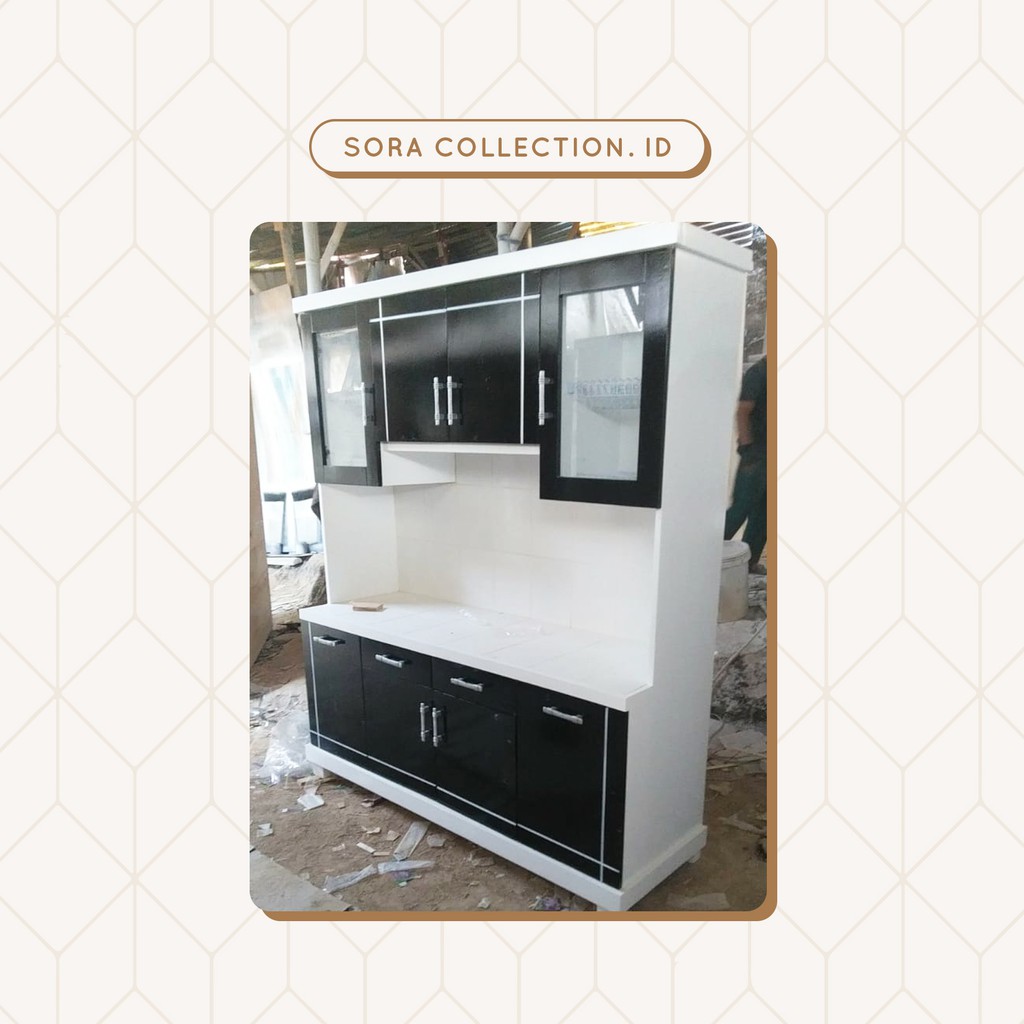 Lemari Sayur / Rak Piring 4 Pintu / Rak Dapur Cat Duco + Keramik