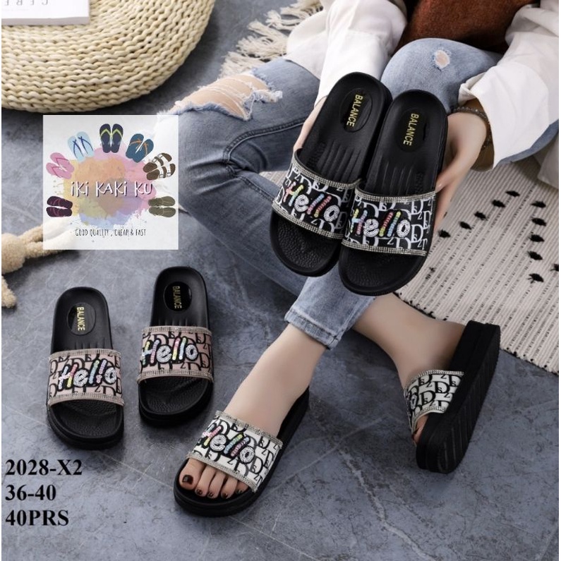 SANDAL BALANCE WANITA WEDGES KARET TEBAL HELLO LOVE 2028