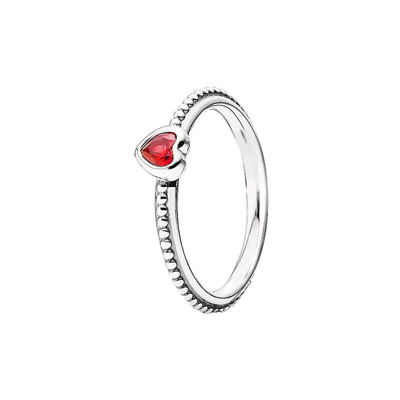 Pandora Cincin 925 Silver Bentuk Hati Aksen Ruby Kubik Zirkonia Untuk Wanita