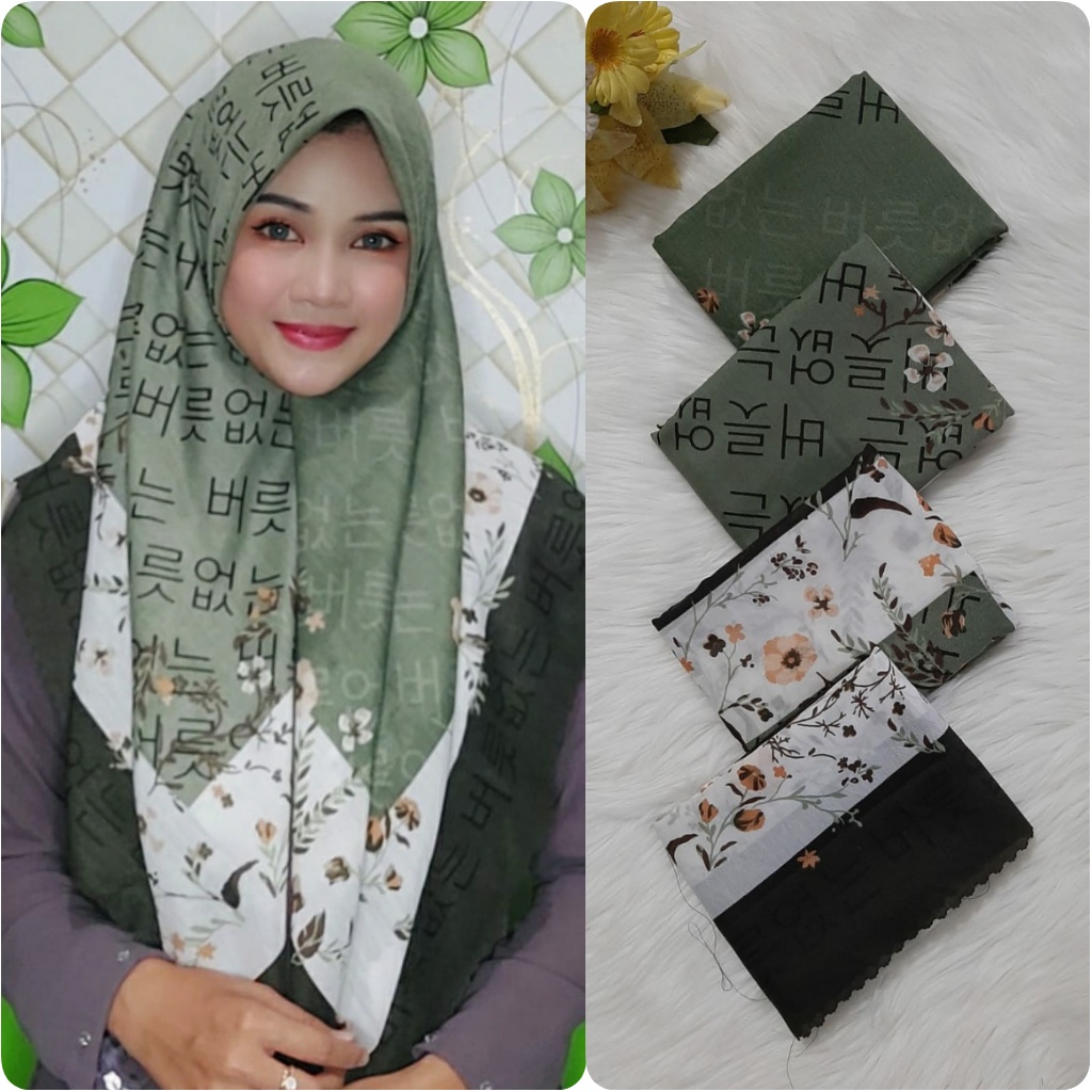 HIJAB KORAN ARAB KOREA AKSARA JAWA MURAH VIRALL-Korea flow green