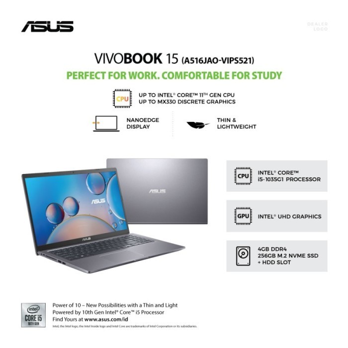 LAPTOP ASUS A516JAO-VIPS521 i5-1035G1 8GB 256GB 15.6"FHD IPS W11 OHS