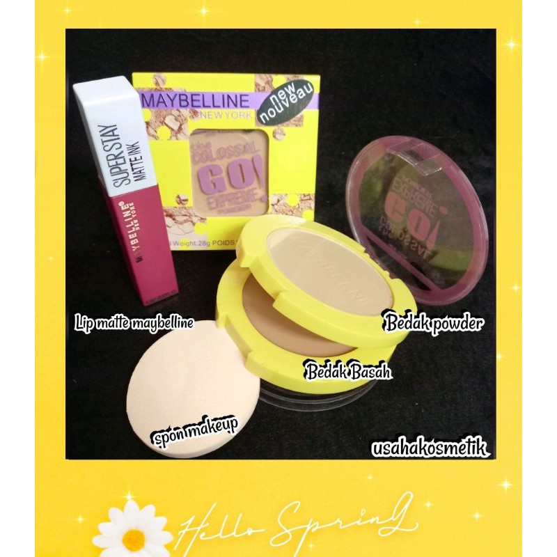 PAKET 2IN1 BEDAK POWDER + BEDAK BASAH +LIP MATTE  MAYBELLINE